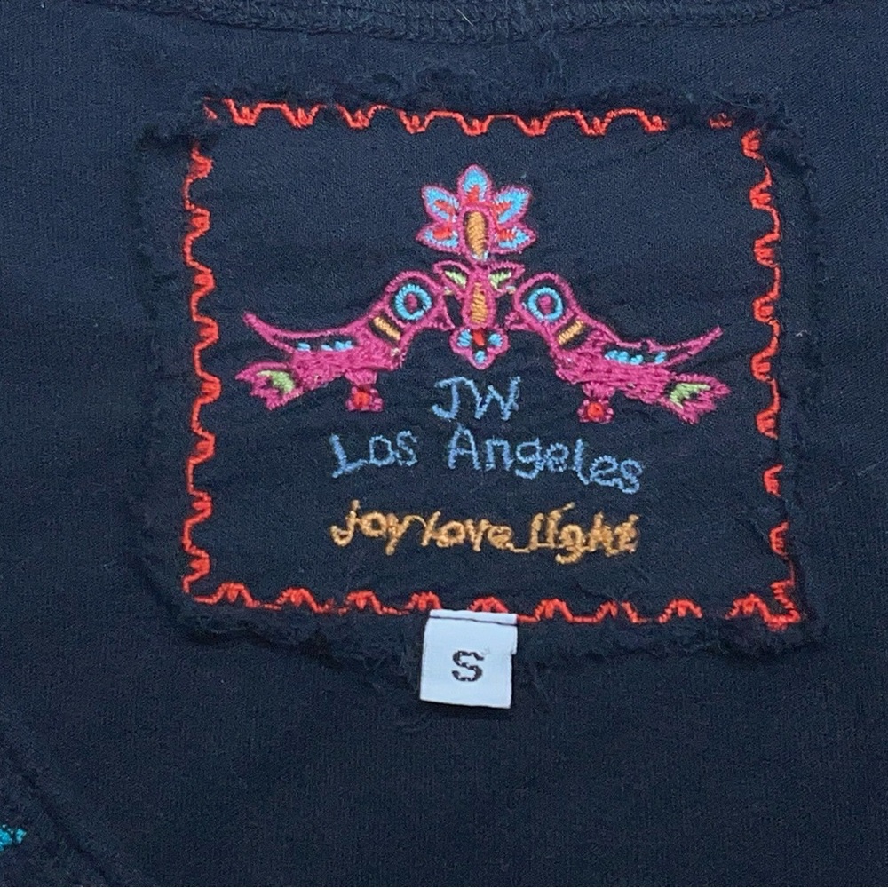 Johnny Was Black Embroidered Floral V-Neck Top Womens Small Long Sleeve Cotton - Picture 9 of 14